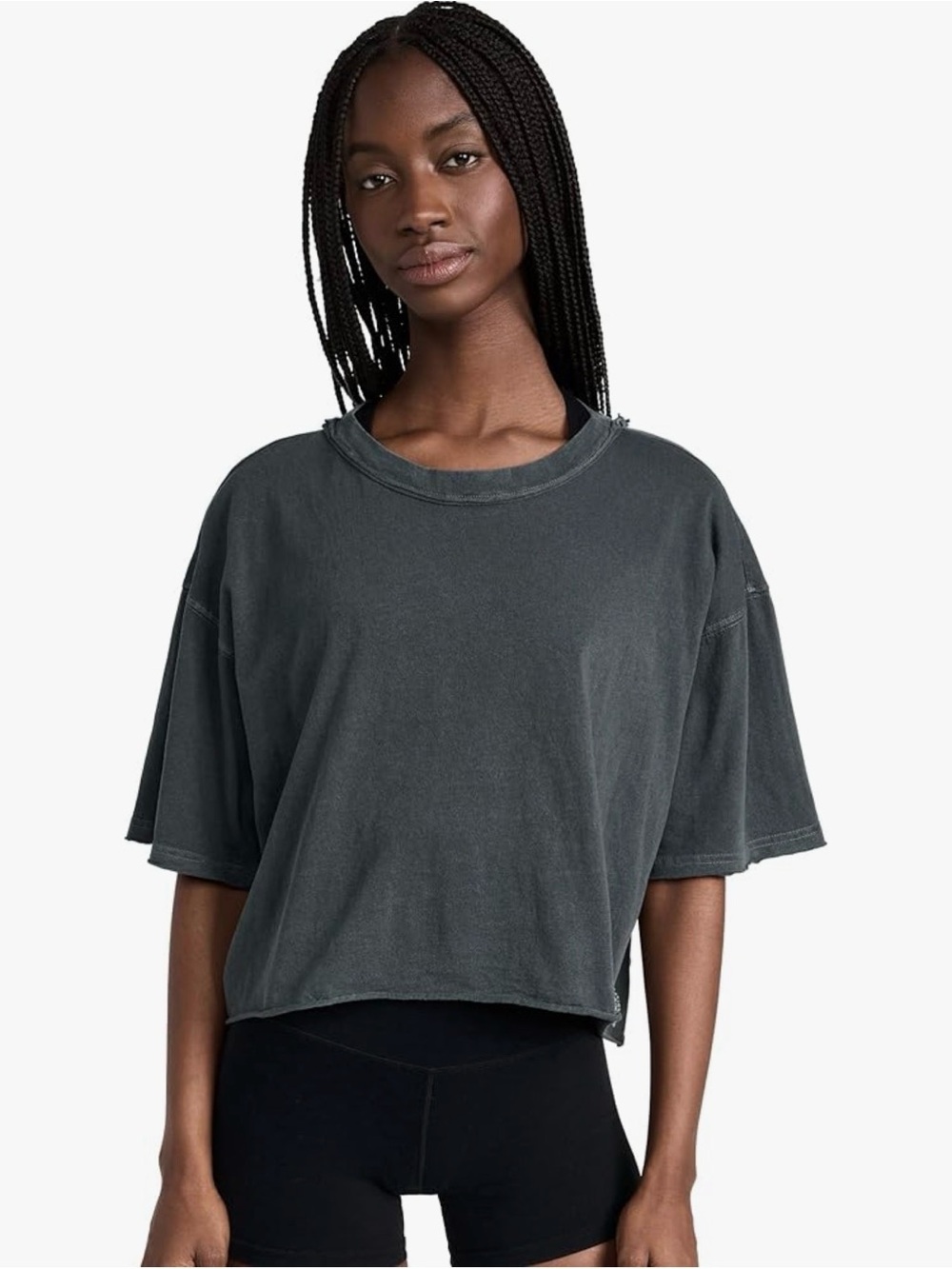 Free People Washed Charcoal Cropped Tee